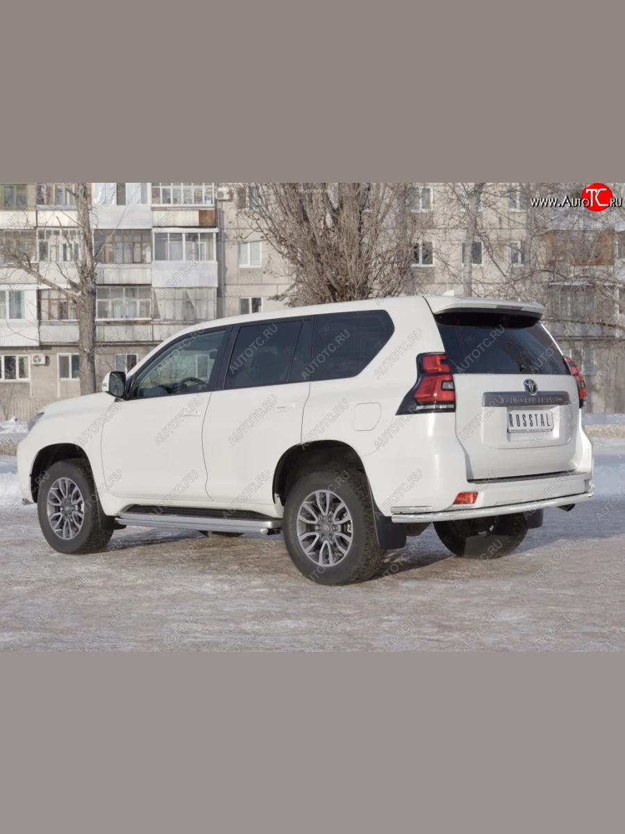 Защита заднего бампера (2 трубы Ø63 и 42 мм с углами, нержавейка) SLITKOFF  Toyota Land Cruiser Prado (2017-2020) J150  В Кинешме Ивановской области