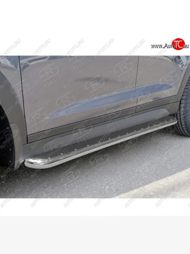 Широкая защита порогов с трубой диаметром 42 мм SLITKOFF v3 Subaru Forester  SJ (2012-2016) дорестайлинг