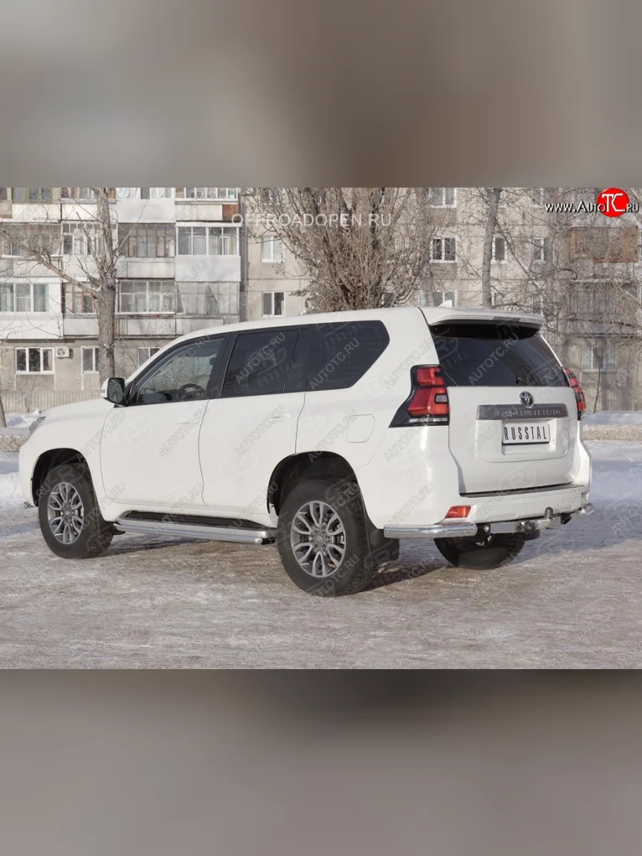 Защита заднего бампера (Ø76 мм уголки, нержавейка) SLITKOFF  Toyota Land Cruiser Prado (2017-2020) J150  В Кинешме Ивановской области