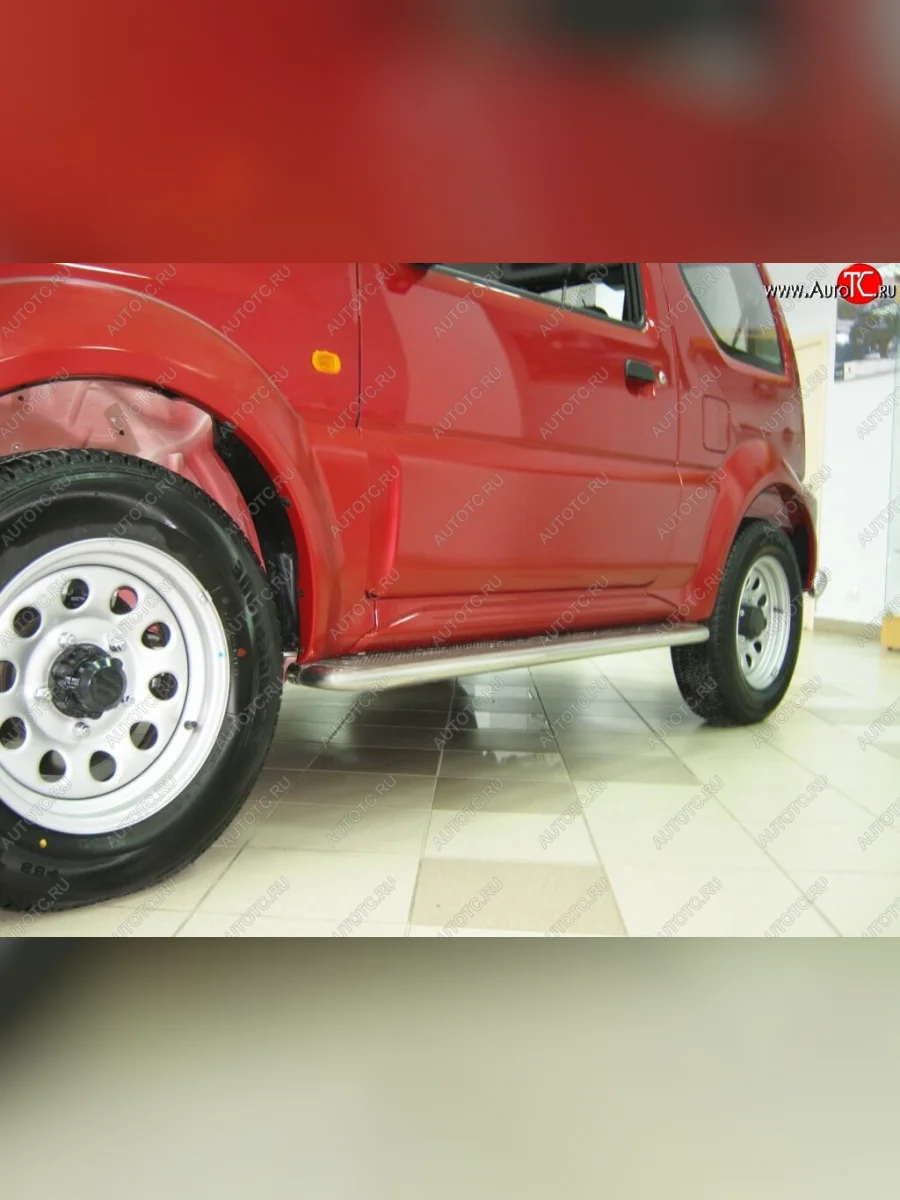 Широкая защита порогов с трубой диаметром 42 мм SLITKOFF v2 Suzuki Jimny JB23/JB43 1-ый рестайлинг (2002-2012)  в Перми Пермском крае