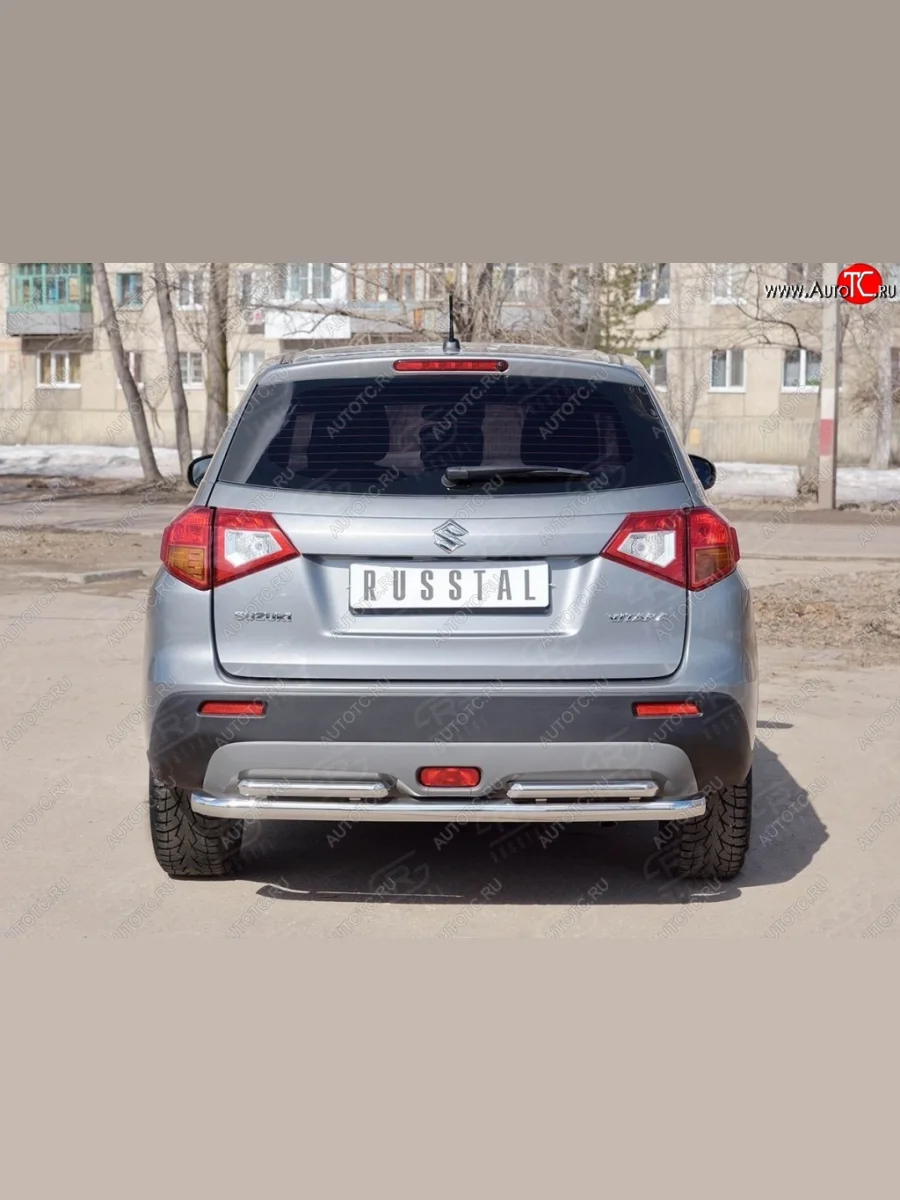 Тройная защита заднего бампера из двух труб диаметром 63 и 42x2 мм SLITKOFF Suzuki Vitara LY дорестайлинг (2015-2019)  в Самаре Самарской области