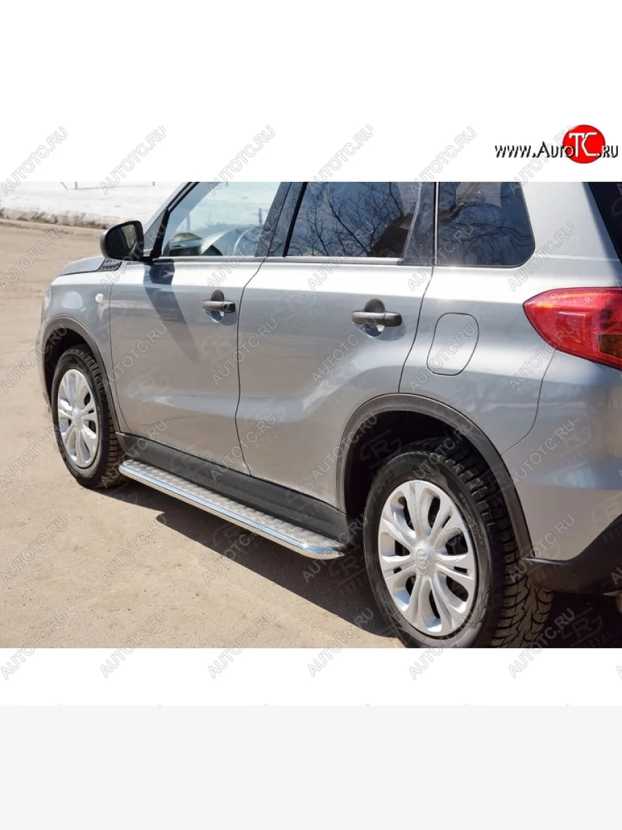 Широкая защита порогов с трубой диаметром 42 мм SLITKOFF v1 Suzuki Vitara LY дорестайлинг (2015-2019)  в Перми Пермском крае