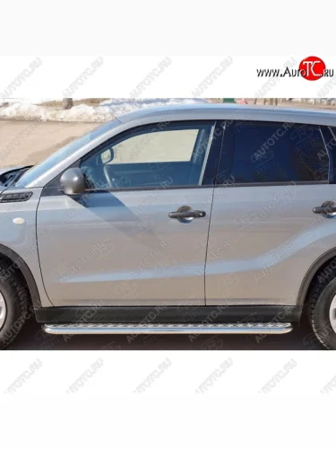 Широкая защита порогов с трубой диаметром 42 мм SLITKOFF v2 Suzuki Vitara  LY (2015-2025) дорестайлинг, рестайлинг