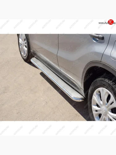 Широкая защита порогов с трубой диаметром 42 мм SLITKOFF v3 Suzuki Vitara  LY (2015-2025) дорестайлинг, рестайлинг