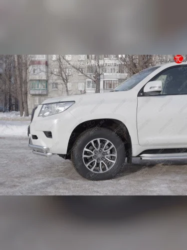 Защита переднего бампера (Ø63 мм c зубами Ø42, нержавейка) SLITKOFF Toyota Land Cruiser Prado  J150 (2017-2020) 2-ой рестайлинг