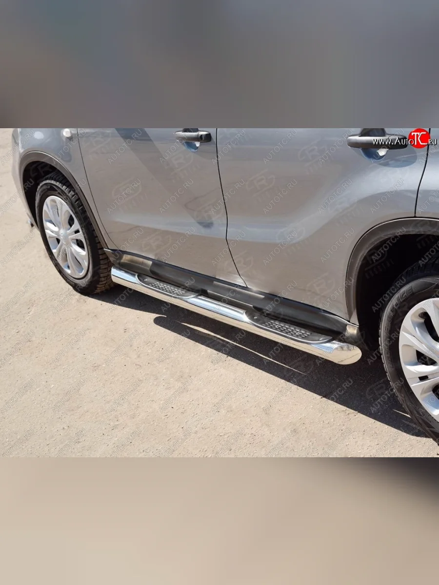 Защита порогов с пластиковыми вставками для ног из круглой трубы диаметром 76 мм SLITKOFF v1 Suzuki Vitara LY дорестайлинг (2015-2019)  в Воронеже Воронежской области