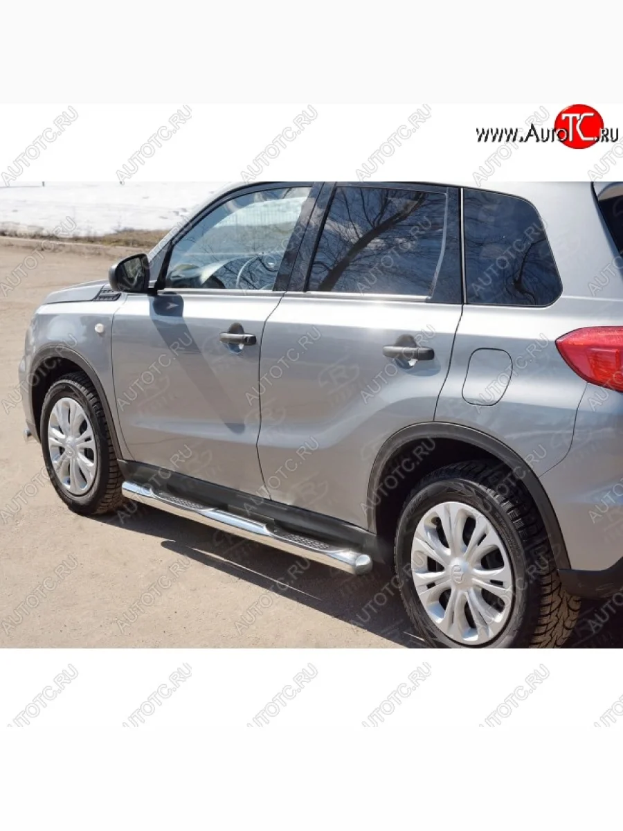 Защита порогов с пластиковыми вставками для ног из круглой трубы диаметром 76 мм SLITKOFF v3  Suzuki Vitara (2015-2025) LY  в Самаре Самарской области