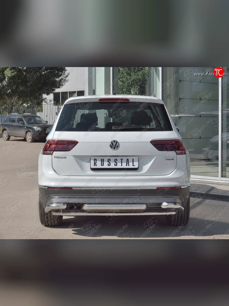 Защита заднего бампера (Ø63/42/63 мм, нержавейка, NOT OFF ROAD) SLITKOFF  Volkswagen Tiguan (2016-2020) Mk2  В Кинешме Ивановской области