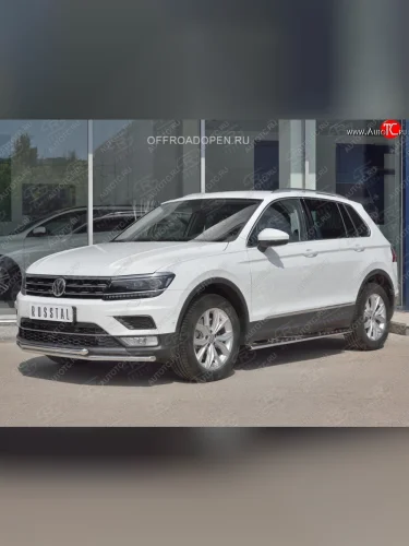 Защита переднего бампера (2 трубы Ø42 мм, нержавейка, NOT OFF ROAD) SLITKOFF Volkswagen Tiguan  Mk2 (2016-2020) дорестайлинг