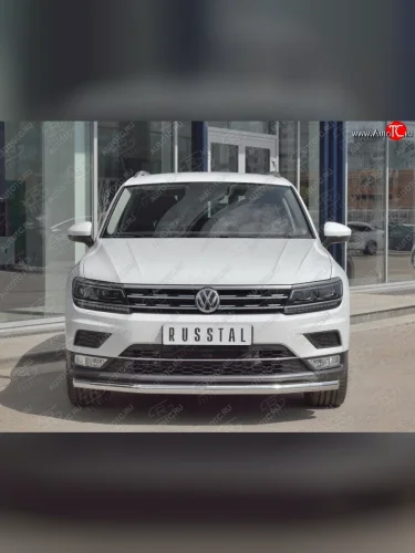 Защита переднего бампера (Ø63 мм, нержавейка, NOT OFF ROAD) SLITKOFF Volkswagen Tiguan  Mk2 (2016-2020) дорестайлинг