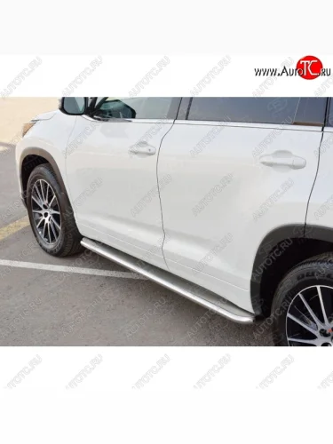 Широкая защита порогов с трубой диаметром 42 мм SLITKOFF v3 Toyota Highlander  XU50 (2013-2017) дорестайлинг