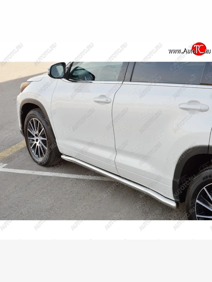 Защита порогов SLITKOFF из круглой трубы диаметром 63 мм SLITKOFF v3 Toyota Highlander XU50 дорестайлинг (2013-2017)  в Перми Пермском крае