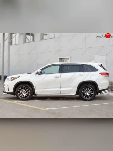 Широкая защита порогов с трубой диаметром 42 мм SLITKOFF v2 Toyota Highlander  XU50 (2013-2017) дорестайлинг