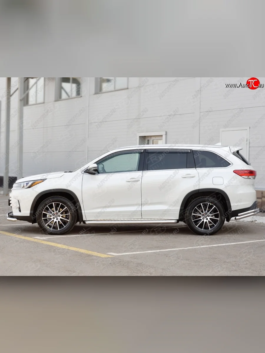 Широкая защита порогов с трубой диаметром 42 мм SLITKOFF v2 Toyota Highlander XU50 дорестайлинг (2013-2017)  в Самаре Самарской области