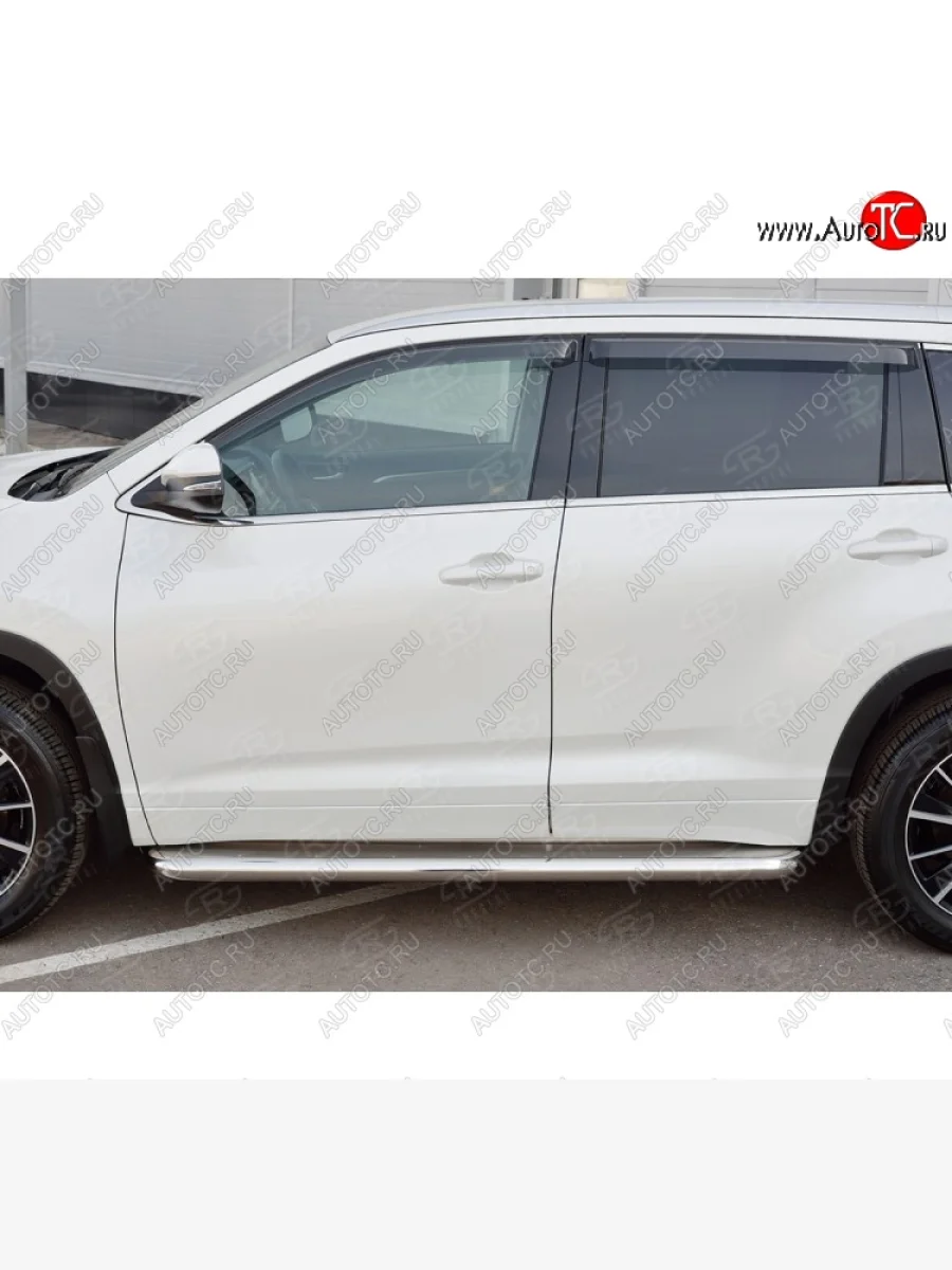 Порожки для ног (Ø63 мм) SLITKOFF Toyota Highlander XU50 рестайлинг (2016-2020) (лист - нержавейка, профиль - нержавейка)  в Керчи Республика Крым