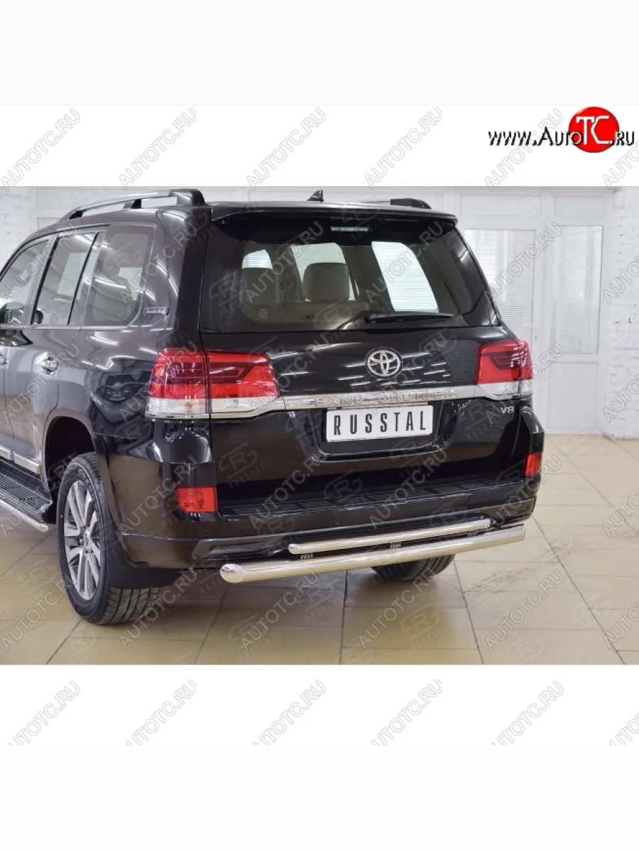 Защита заднего бампера (Ø76 дуга/42 дуга+декор паз, нержавейка) SLITKOFF Toyota Land Cruiser 200 2-ой рестайлинг (2015-2021)  в Воронеже Воронежской области