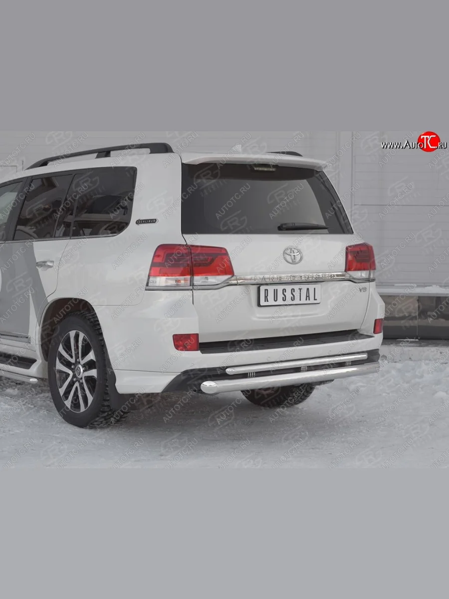 Защита заднего бампера (Ø76 дуга/42 дуга+декор паз, нержавейка) SLITKOFF Toyota Land Cruiser 200 2-ой рестайлинг (2015-2021)  в Самаре Самарской области