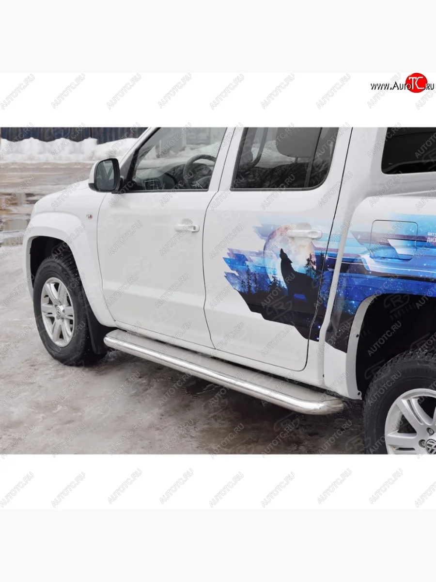 Широкая защита порогов с трубой диаметром 63 мм SLITKOFF v3 Volkswagen Amarok дорестайлинг (2009-2016)  в Самаре Самарской области