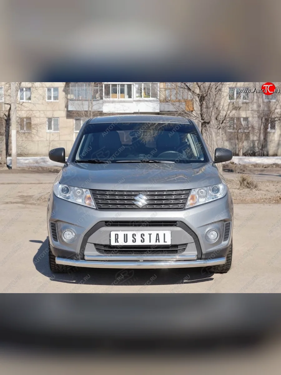 Защита переднего бампера (2 трубы Ø63 и 42 мм, нержавейка) SLITKOFF Suzuki Vitara LY дорестайлинг (2015-2019)  в Самаре Самарской области