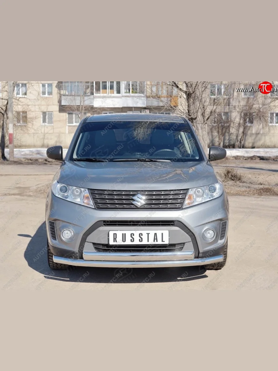 Защита переднего бампера (2 трубы Ø63 и 75х42 мм, нержавейка) Russtal Suzuki Vitara LY дорестайлинг (2015-2019)  в Самаре Самарской области
