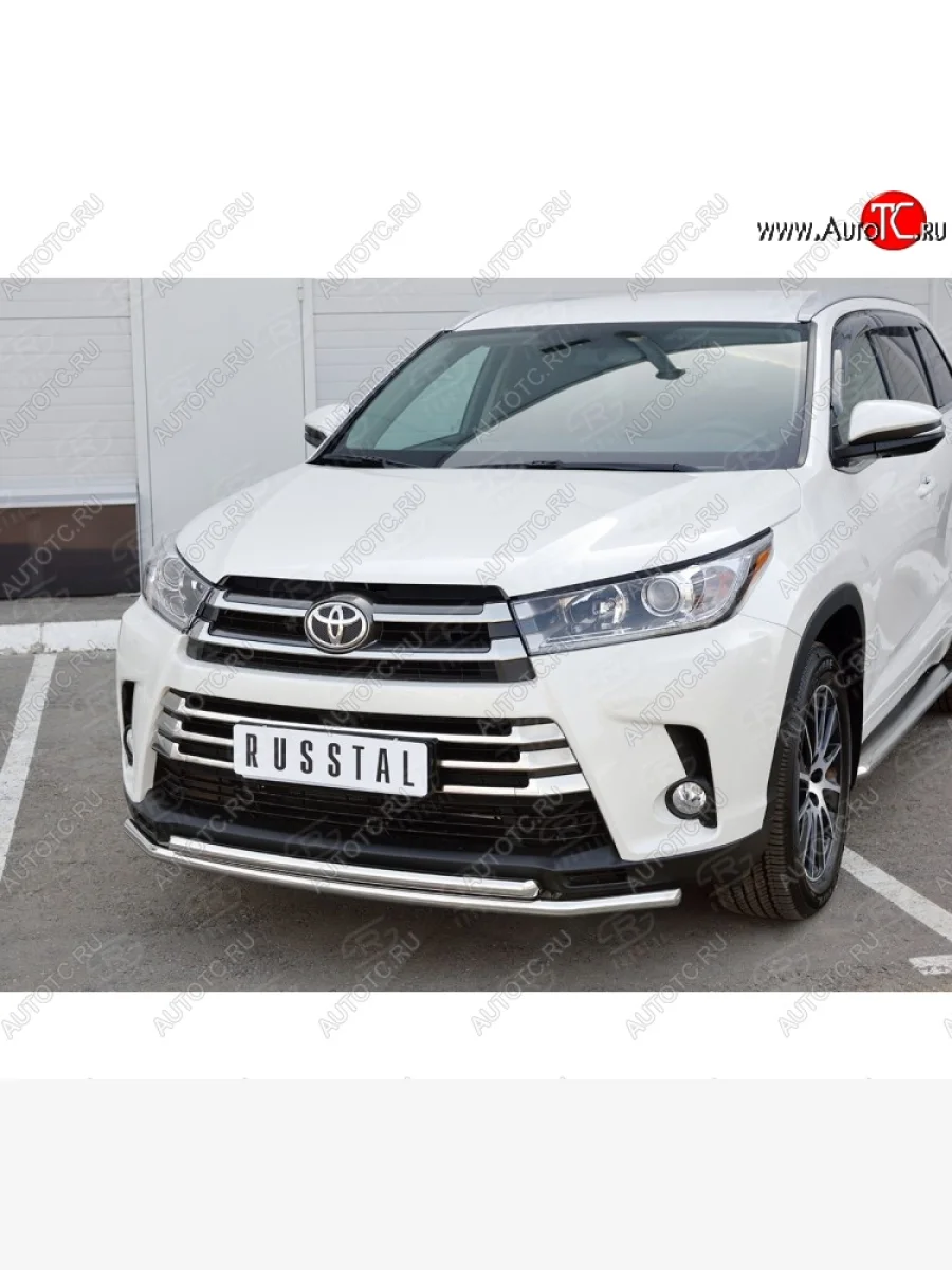 Защита переднего бампера (2 трубыØ42 мм, нержавейка) SLITKOFF Toyota Highlander XU50 дорестайлинг (2013-2017)  в Керчи Республика Крым