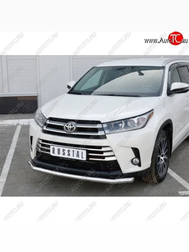Одинарная защита переднего бампера диаметром 63 мм SLITKOFF Toyota Highlander  XU50 (2013-2017) дорестайлинг