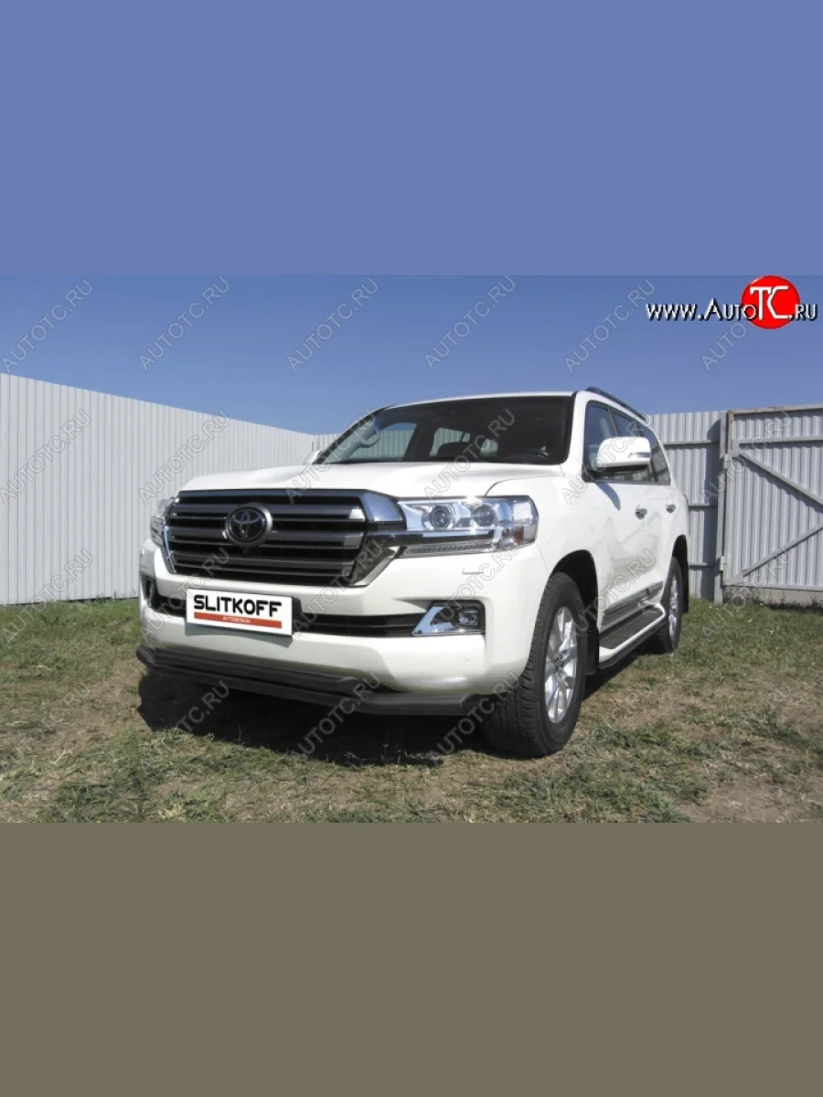 Защита переднего бампер Slitkoff  Toyota Land Cruiser (2015-2021) 200 (Цвет: серебристый)  в Самаре Самарской области
