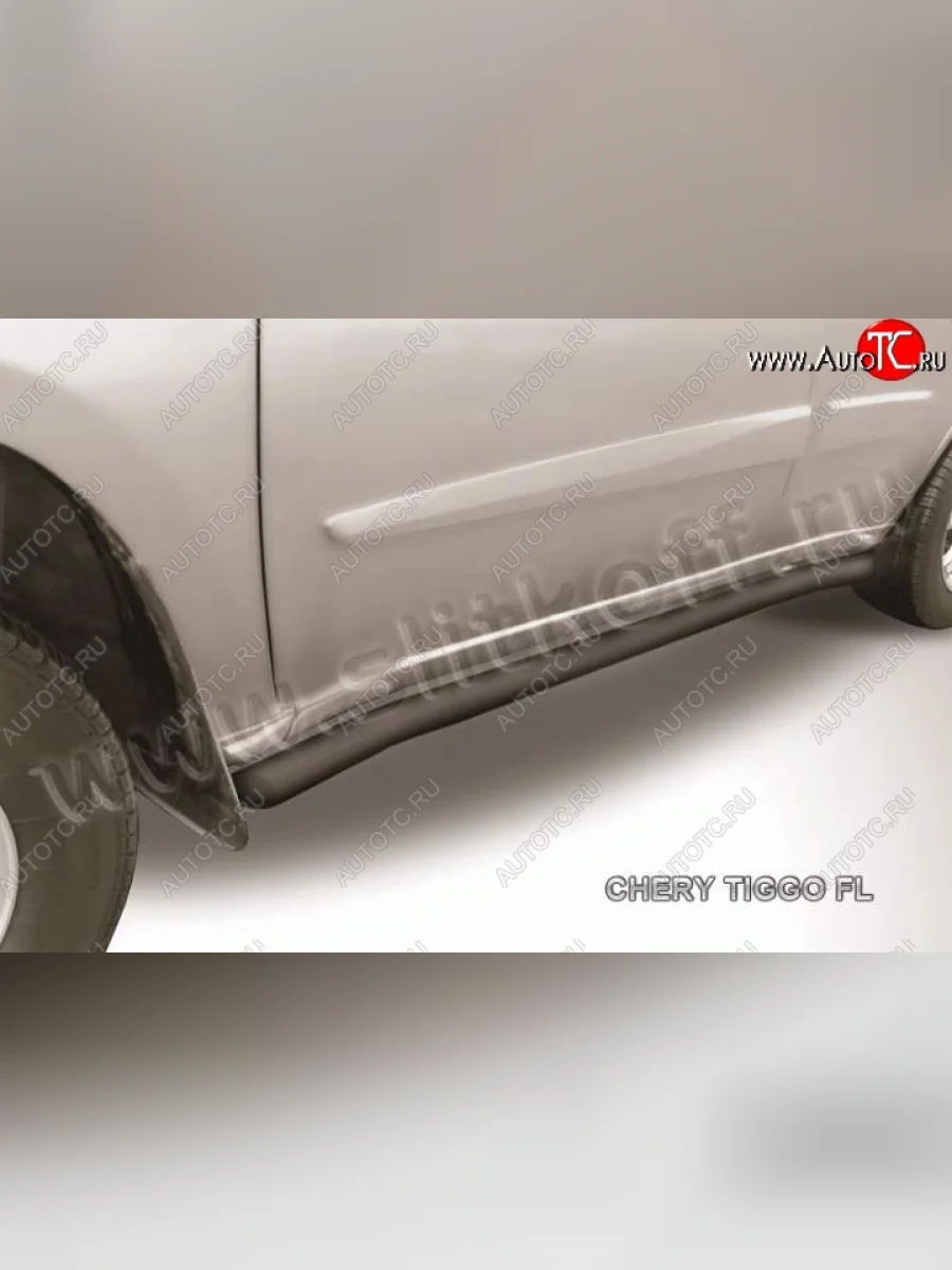 Защита порогов из труб d57 Slitkoff Chery Tiggo T11 рестайлинг (2013-2016) (Цвет: серебристый)  в Керчи Республика Крым