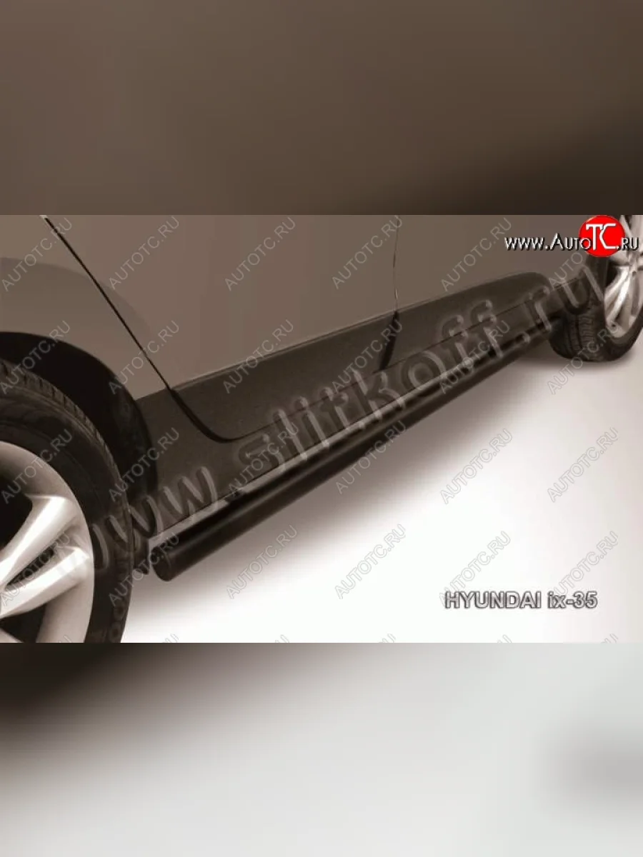 Защита порогов из трубы d57 Slitkoff Hyundai IX35 LM дорестайлинг (2009-2013) (Цвет: серебристый)  с доставкой в г. Керчь