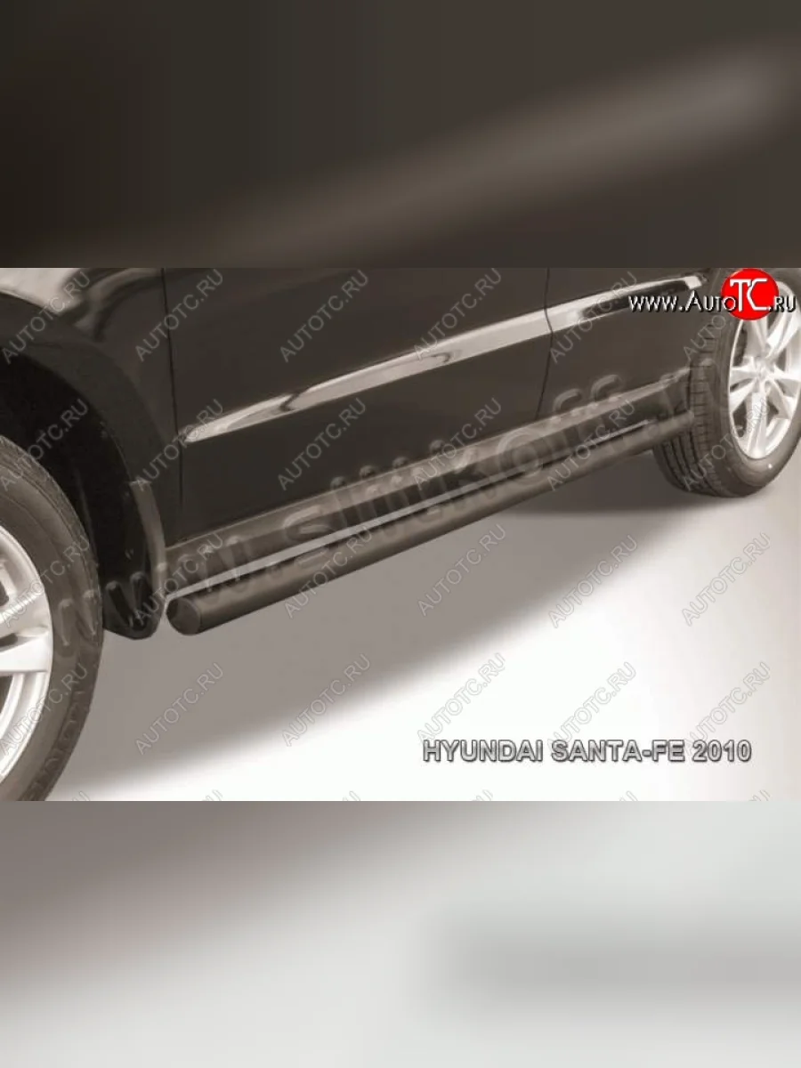 Защита порогов из трубы d57 Slitkoff Hyundai Santa Fe CM рестайлинг (2009-2012) (Цвет: серебристый)  в Керчи Республика Крым