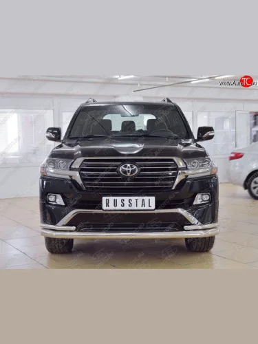 Защита переднего бампера (2 трубыØ76 и 42 мм, нержавейка) SLITKOFF Toyota Land Cruiser  200 (2015-2021) 2-ой рестайлинг