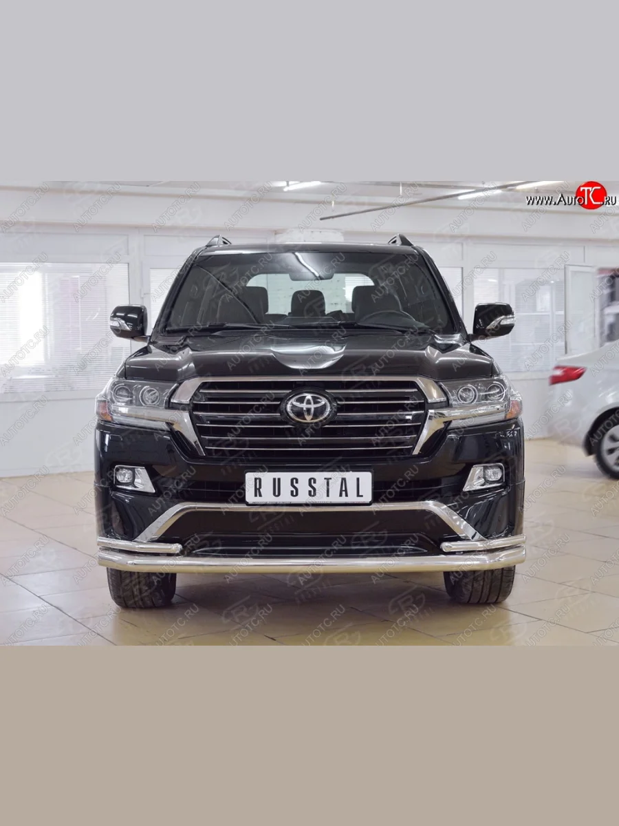 Защита переднего бампера (2 трубыØ76 и 42 мм, нержавейка) SLITKOFF  Toyota Land Cruiser (2015-2021) 200  в Самаре Самарской области