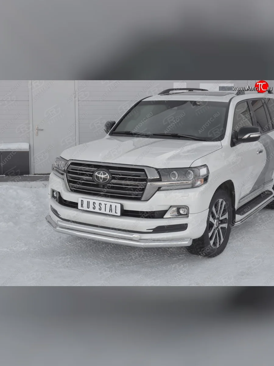 Защита переднего бампера (2 трубыØ76 и 63 мм, нержавейка) SLITKOFF  Toyota Land Cruiser (2015-2021) 200  в Самаре Самарской области