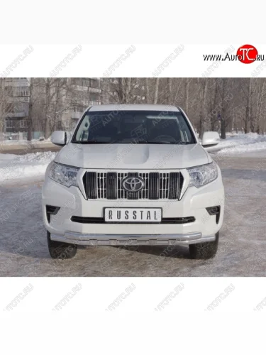 Защита переднего бампера (Ø63 мм с зубьями, нержавейка) SLITKOFF Toyota Land Cruiser Prado  J150 (2017-2020) 2-ой рестайлинг