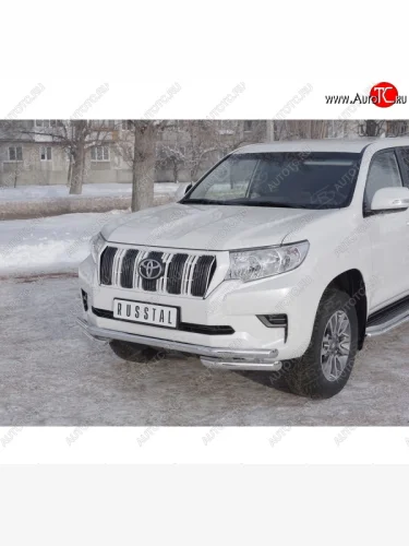 Защита переднего бампера (Ø63 мм с углами, нержавейка) SLITKOFF Toyota Land Cruiser Prado  J150 (2017-2020) 2-ой рестайлинг