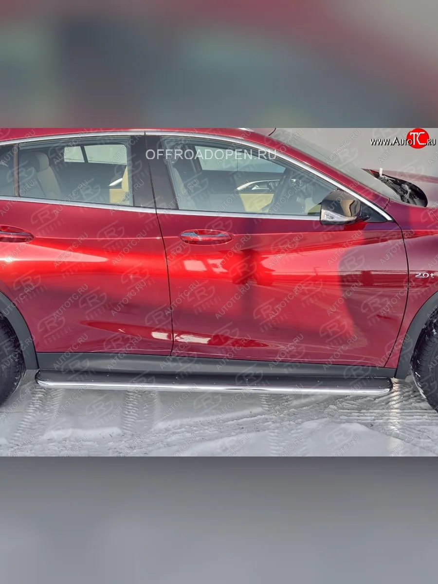 Порожки для ног (труба Ø42) SLITKOFF INFINITI QX30 H15E (2016-2020) (Вариант 3 (лист нерж, проф. нерж))  в Керчи Республика Крым