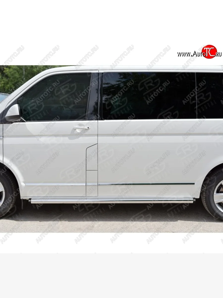 Правая защита порога SLITKOFF из круглой трубы диаметром 63 мм SLITKOFF Volkswagen Caravelle T6 дорестайлинг (2015-2019)  в Самаре Самарской области