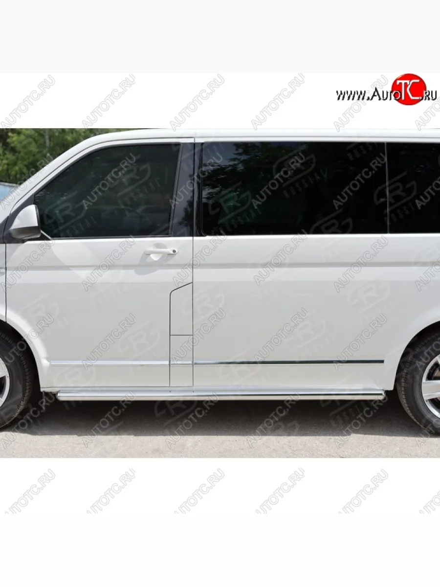 Правая защита порогов SLITKOFF из круглой трубы диаметром 63 мм v3 Volkswagen Caravelle T6 дорестайлинг (2015-2019)  в Самаре Самарской области