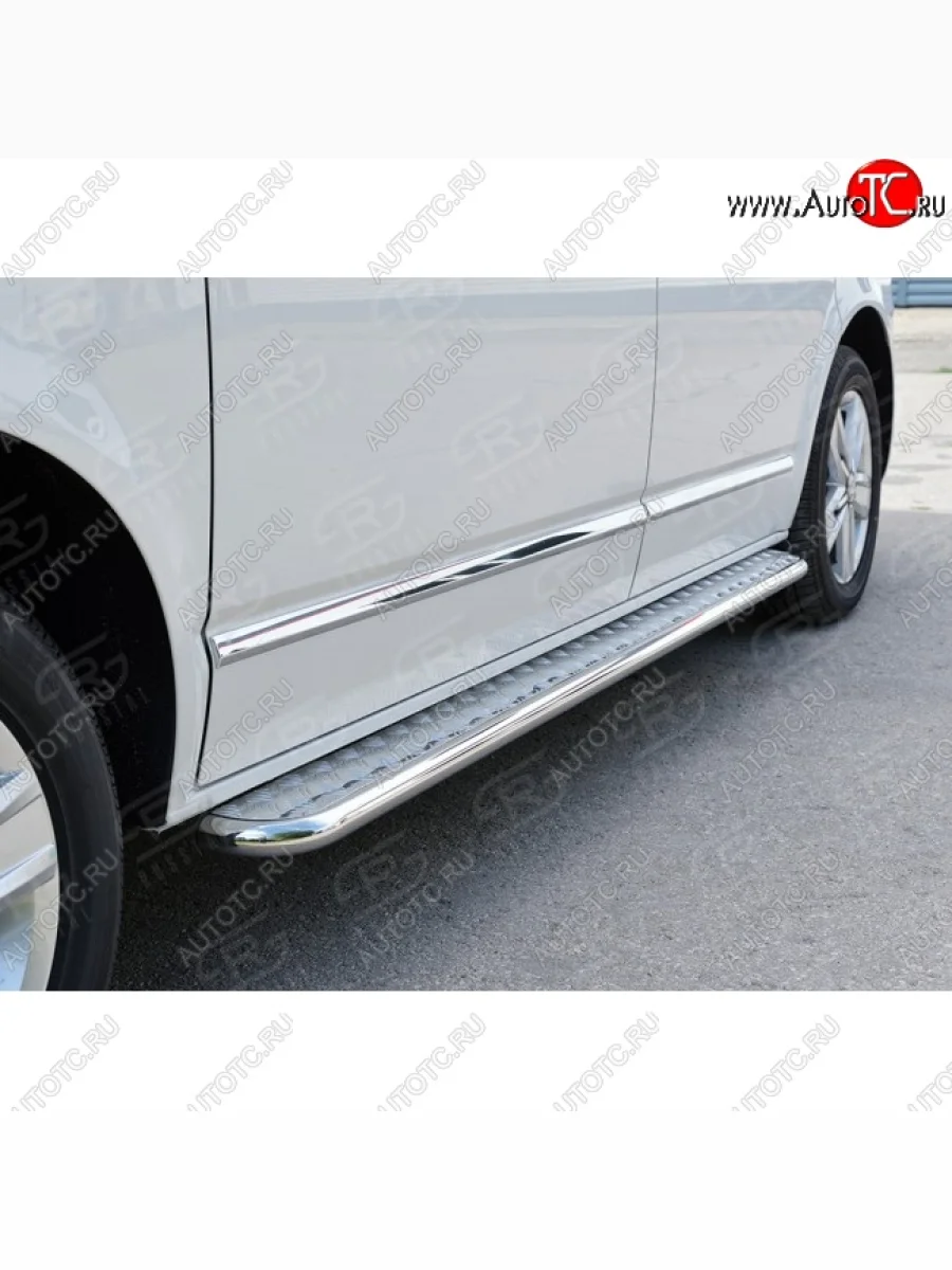 Левая широкая защита порогов с трубой диаметром 42 мм SLITKOFF Volkswagen Multivan T6 дорестайлинг (2016-2019)  в Перми Пермском крае