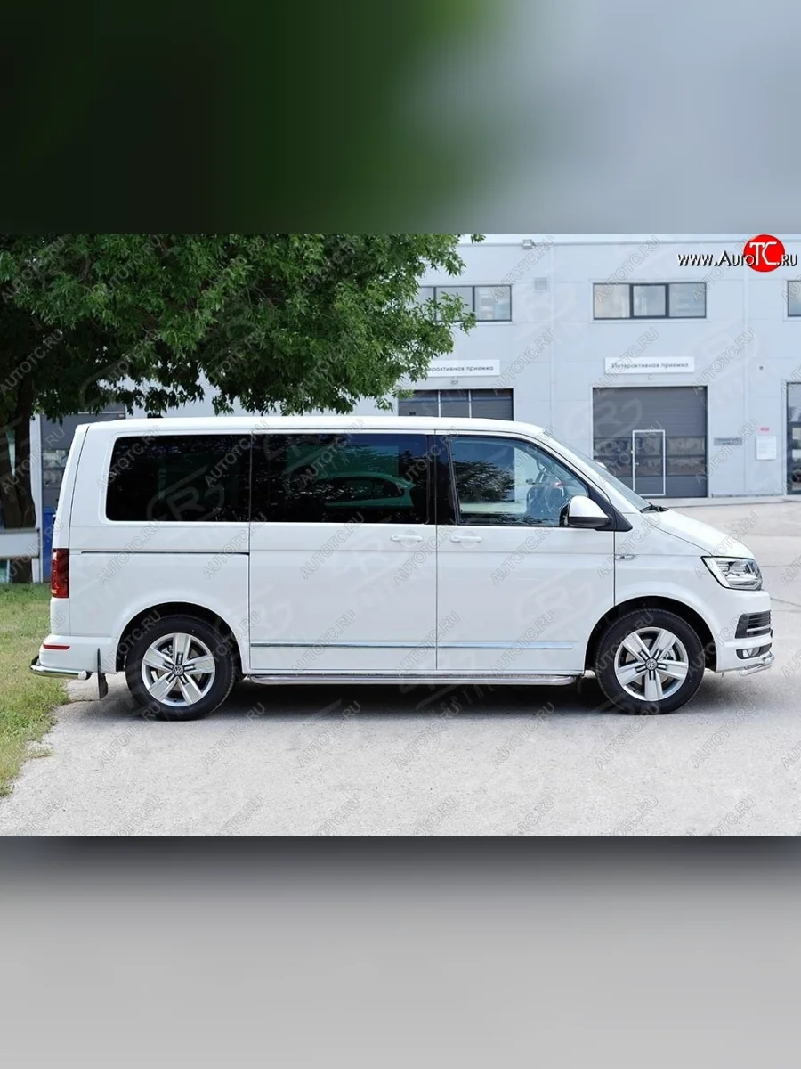 Левая широкая защита порогов с трубой диаметром 42 мм SLITKOFF Volkswagen Multivan T6 дорестайлинг (2016-2019)  в Керчи Республика Крым