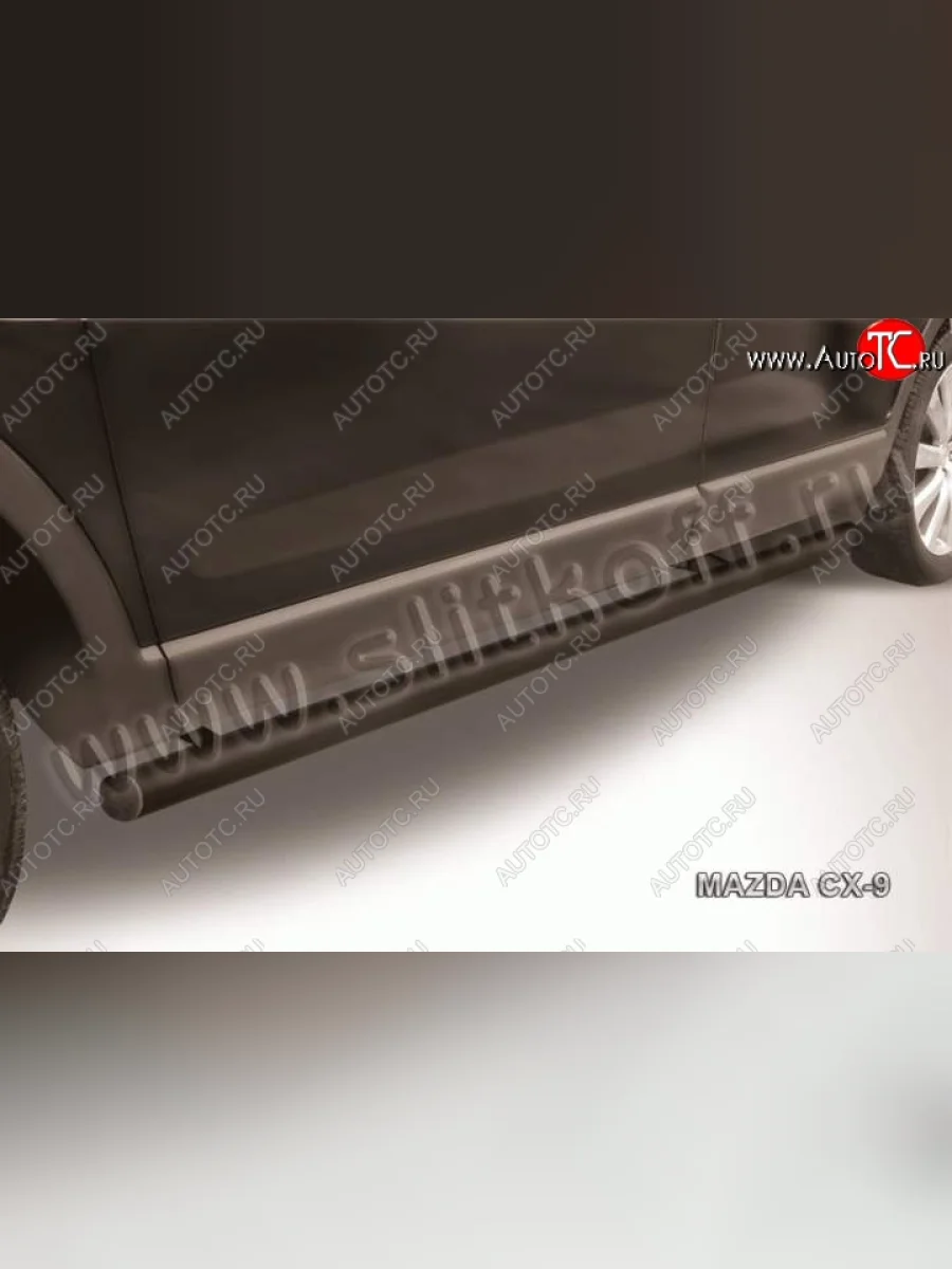 Защита порогов Slitkoff Mazda CX-9 TB дорестайлинг (2007-2009) (Цвет: серебристый)  с доставкой в г. Керчь