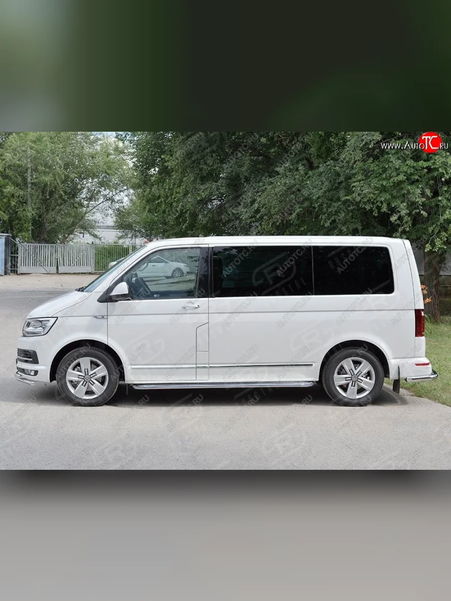 Правая защита порогов SLITKOFF из круглой трубы d63 мм v3 Volkswagen Multivan T6 дорестайлинг (2016-2019)  в Керчи Республика Крым