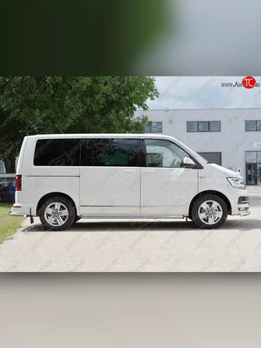 Левая защита порога SLITKOFF из круглой трубы диаметром 63 мм v2 Volkswagen Multivan  T6 - Transporter  T6