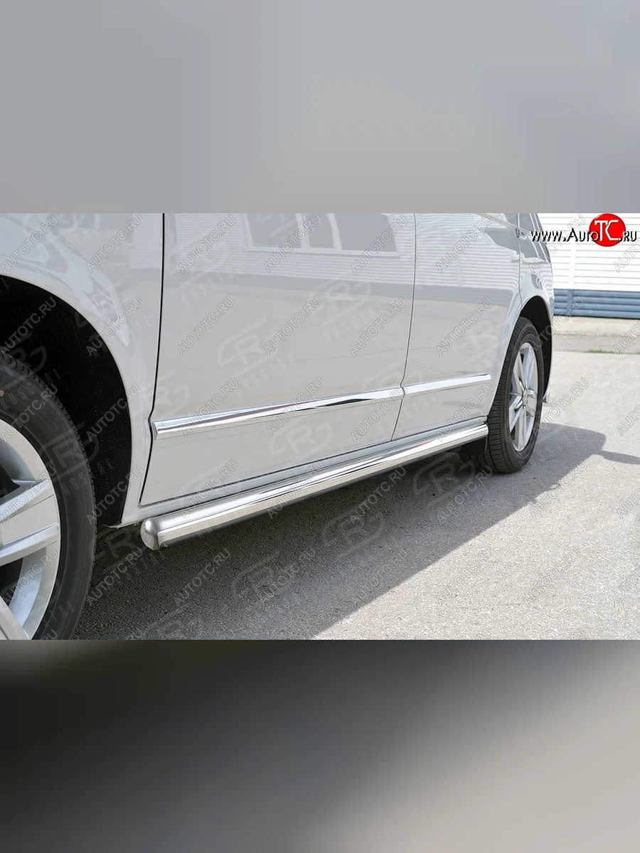 Левая защита порогов SLITKOFF из круглой трубы d63 мм SLITKOFF Volkswagen Transporter T6 дорестайлинг (2015-2019)  в Воронеже Воронежской области