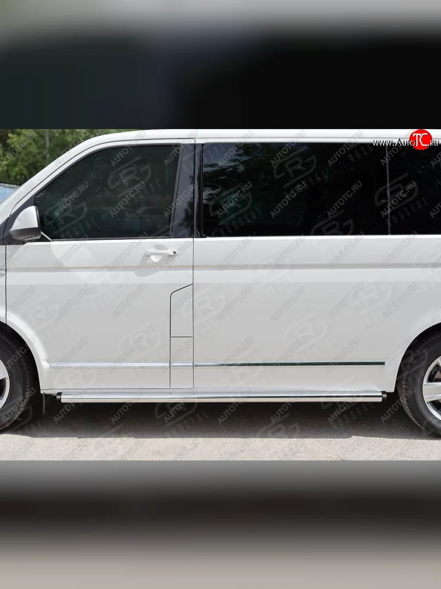 Правая защита порогов SLITKOFF из круглой трубы d63 мм v2 Volkswagen Multivan T6 дорестайлинг (2016-2019)  в Керчи Республика Крым