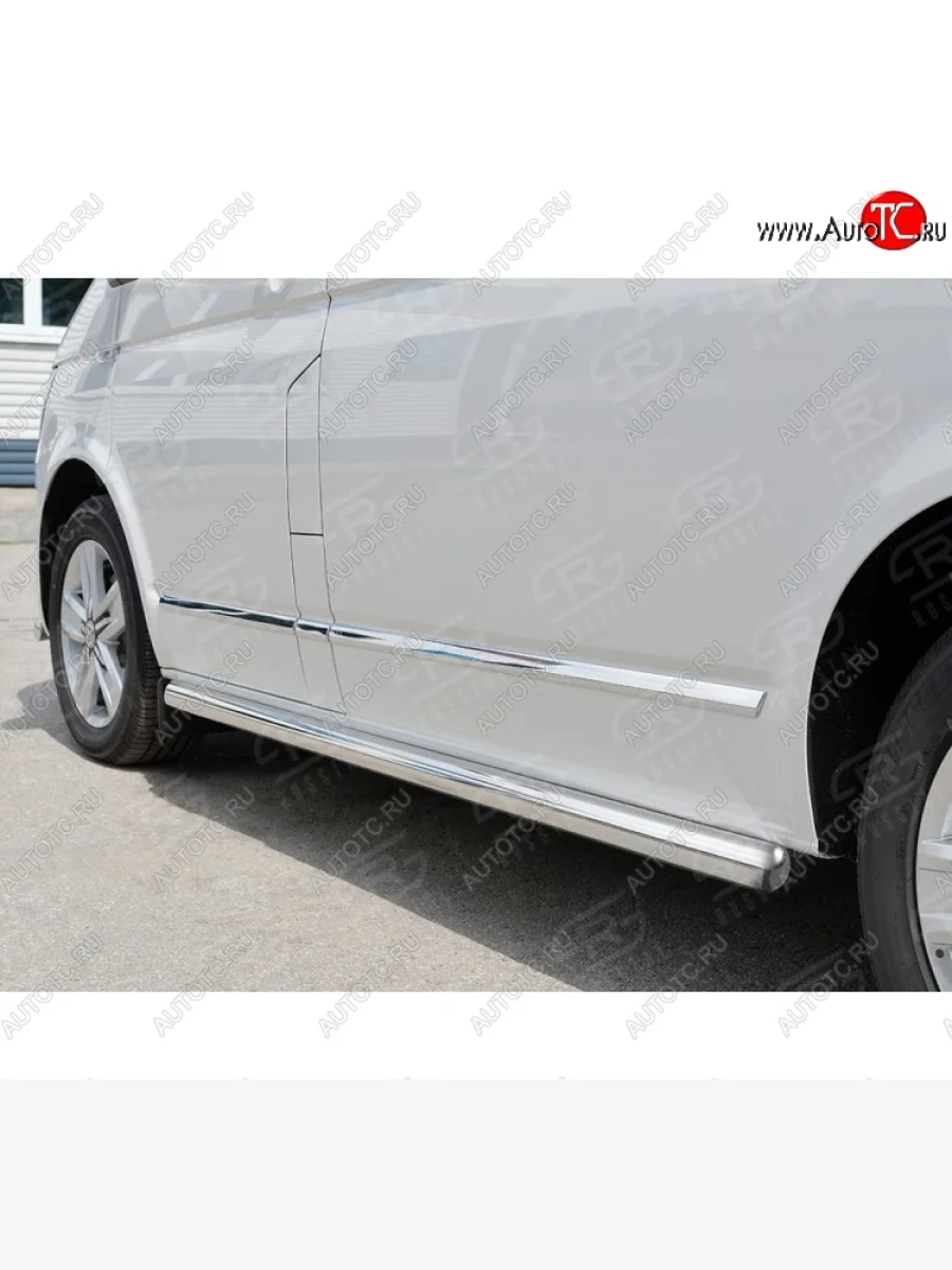 Правая защита порогов SLITKOFF из круглой трубы d63 мм Volkswagen Transporter T6 дорестайлинг (2015-2019)  в Воронеже Воронежской области