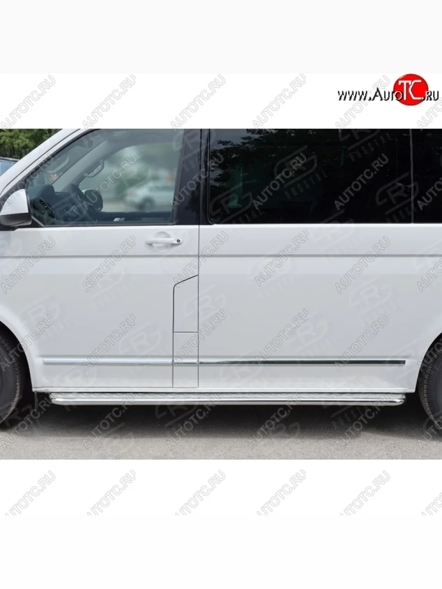 Правая широкая защита порогов SLITKOFF из круглой трубы d63 мм v2 Volkswagen Multivan T6 дорестайлинг (2016-2019)  в Керчи Республика Крым