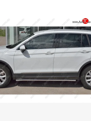 Защита порогов из круглой трубы диаметром 42 мм SLITKOFF v1 Volkswagen Tiguan Mk2 дорестайлинг (2016-2020)
