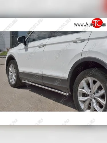 Защита порогов из круглой трубы диаметром 63 мм SLITKOFF v3 Volkswagen Tiguan Mk2 дорестайлинг (2016-2020)
