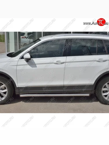 Защита порогов из круглой трубы диаметром 63 мм SLITKOFF v1 Volkswagen Tiguan Mk2 дорестайлинг (2016-2020)